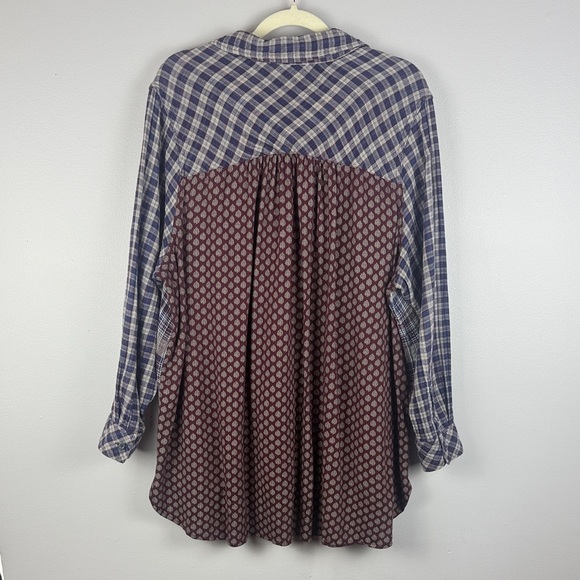 Melissa McCarthy Seven7 Blue Red Plaid Cotton Modal Blend Button-Down 2X Blouse - Picture 10 of 10